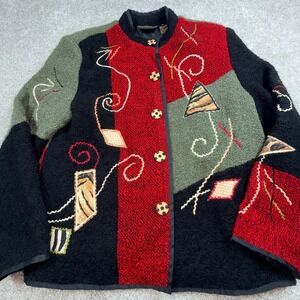 Alex Kin Vintage Art to Wear Colorblock Abstract Embroidered Jacket Red Green M